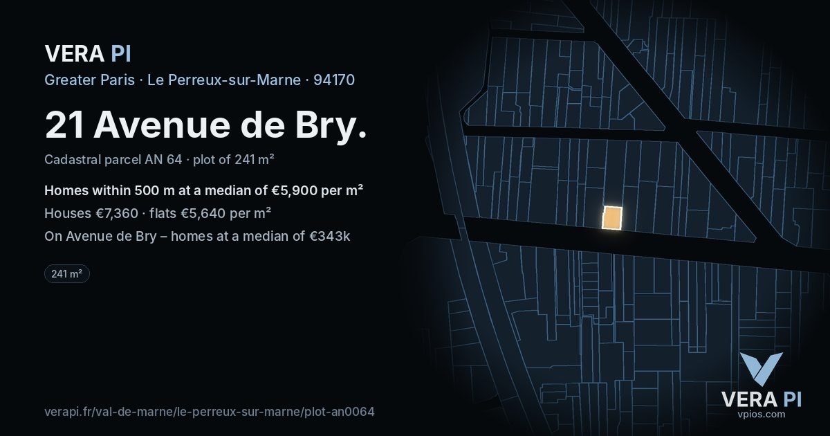 21 Avenue de Bry, Le Perreux-sur-Marne at night – the plot lit, the parcels around coloured by the prices near them
