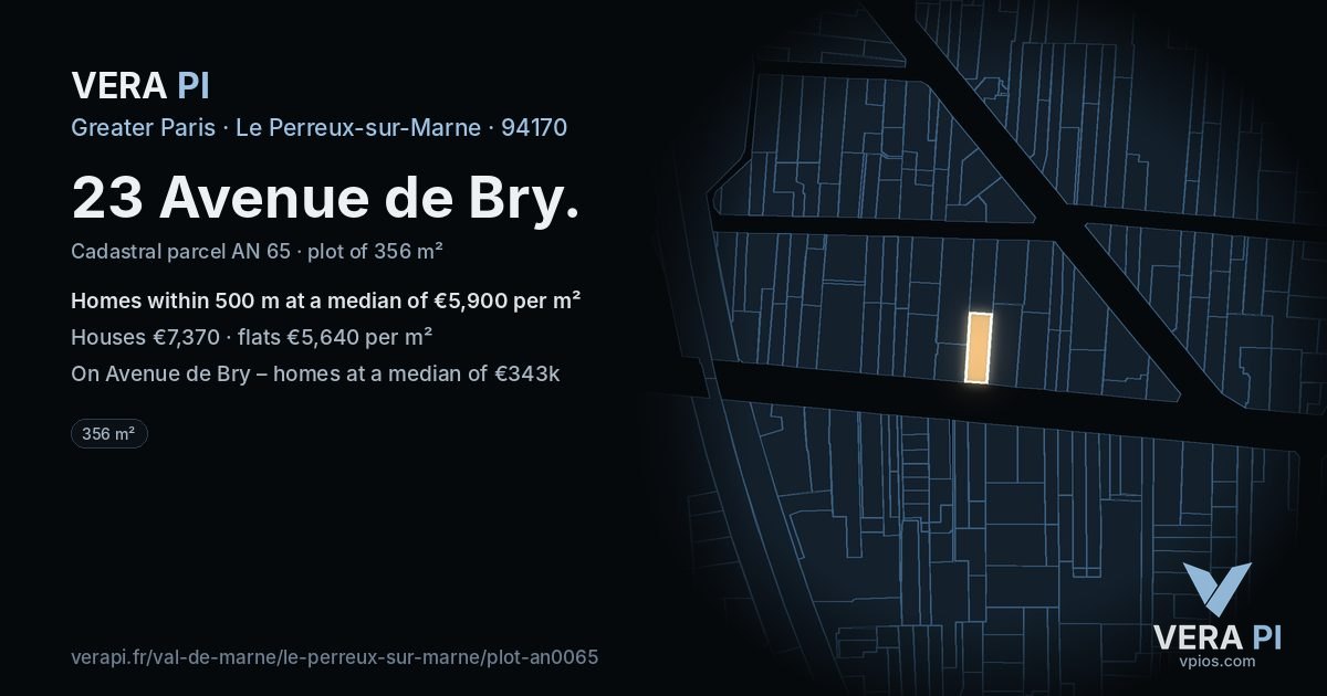 23 Avenue de Bry, Le Perreux-sur-Marne at night – the plot lit, the parcels around coloured by the prices near them