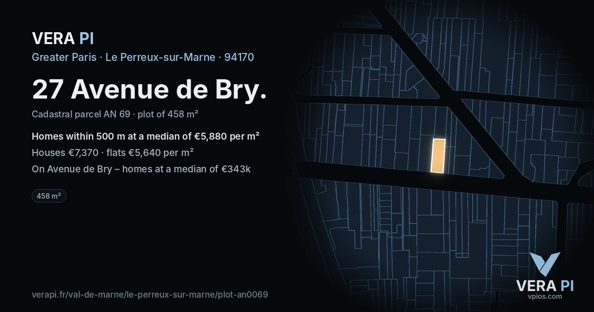 27 Avenue de Bry, Le Perreux-sur-Marne at night – the plot lit, the parcels around coloured by the prices near them