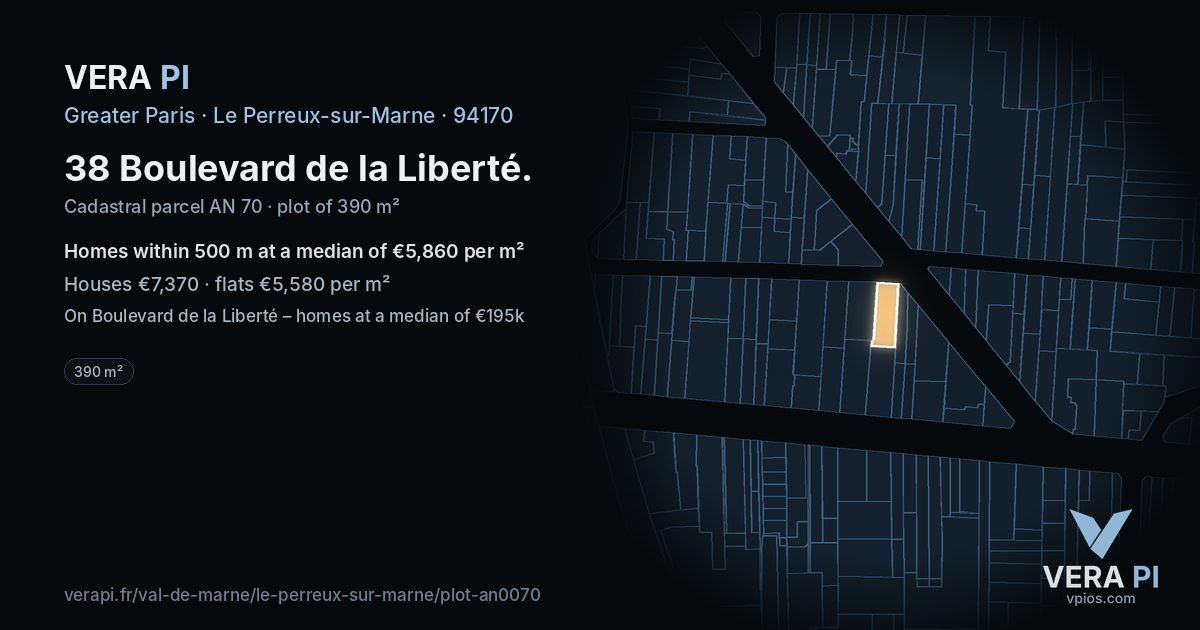 38 Boulevard de la Liberté, Le Perreux-sur-Marne at night – the plot lit, the parcels around coloured by the prices near them