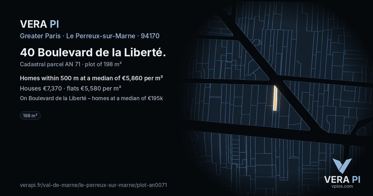 40 Boulevard de la Liberté, Le Perreux-sur-Marne at night – the plot lit, the parcels around coloured by the prices near them
