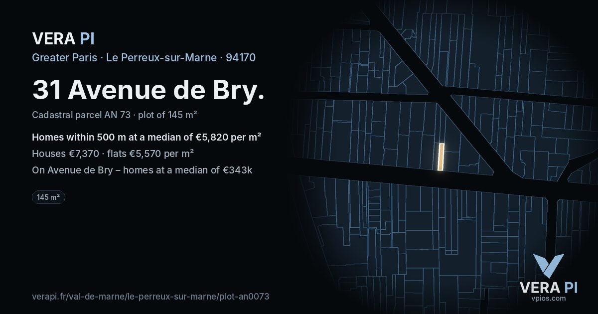 31 Avenue de Bry, Le Perreux-sur-Marne at night – the plot lit, the parcels around coloured by the prices near them