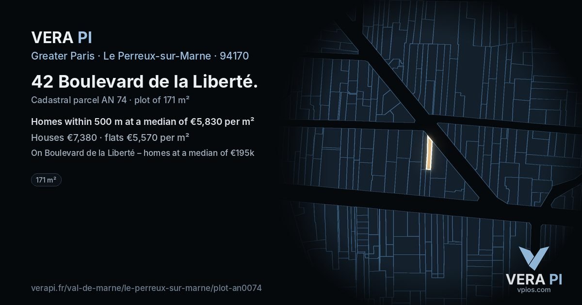 42 Boulevard de la Liberté, Le Perreux-sur-Marne at night – the plot lit, the parcels around coloured by the prices near them