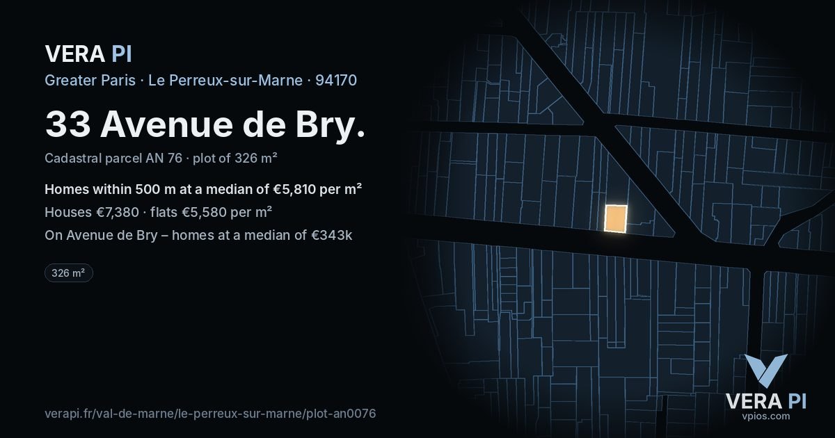 33 Avenue de Bry, Le Perreux-sur-Marne at night – the plot lit, the parcels around coloured by the prices near them