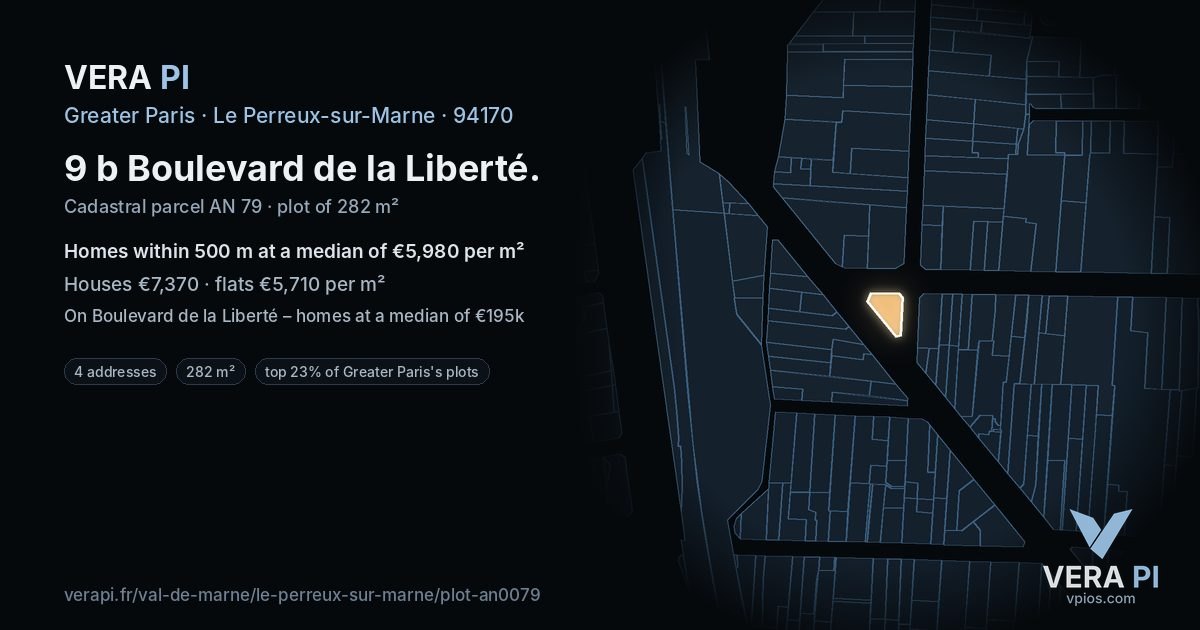 9 b Boulevard de la Liberté, Le Perreux-sur-Marne at night – the plot lit, the parcels around coloured by the prices near them