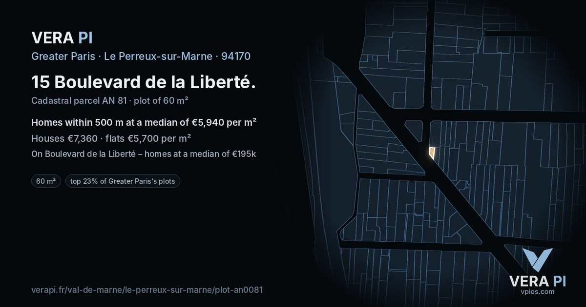 15 Boulevard de la Liberté, Le Perreux-sur-Marne at night – the plot lit, the parcels around coloured by the prices near them