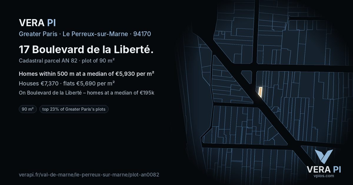 17 Boulevard de la Liberté, Le Perreux-sur-Marne at night – the plot lit, the parcels around coloured by the prices near them