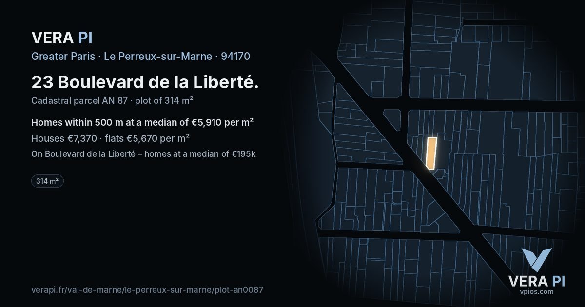 23 Boulevard de la Liberté, Le Perreux-sur-Marne at night – the plot lit, the parcels around coloured by the prices near them