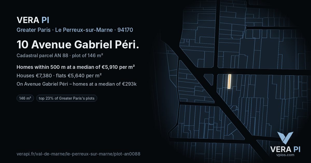 10 Avenue Gabriel Péri, Le Perreux-sur-Marne at night – the plot lit, the parcels around coloured by the prices near them