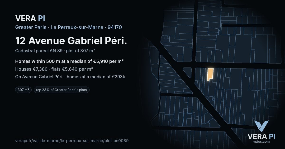 12 Avenue Gabriel Péri, Le Perreux-sur-Marne at night – the plot lit, the parcels around coloured by the prices near them