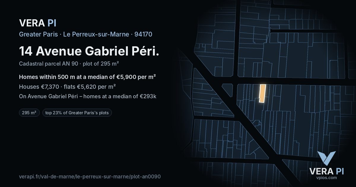 14 Avenue Gabriel Péri, Le Perreux-sur-Marne at night – the plot lit, the parcels around coloured by the prices near them