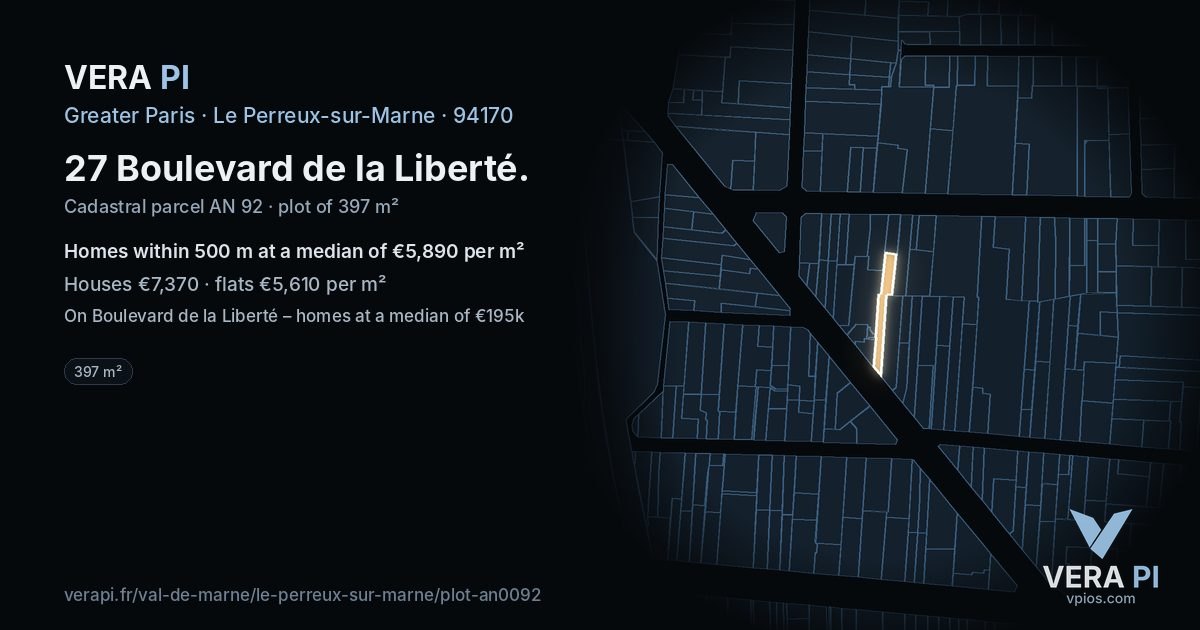 27 Boulevard de la Liberté, Le Perreux-sur-Marne at night – the plot lit, the parcels around coloured by the prices near them