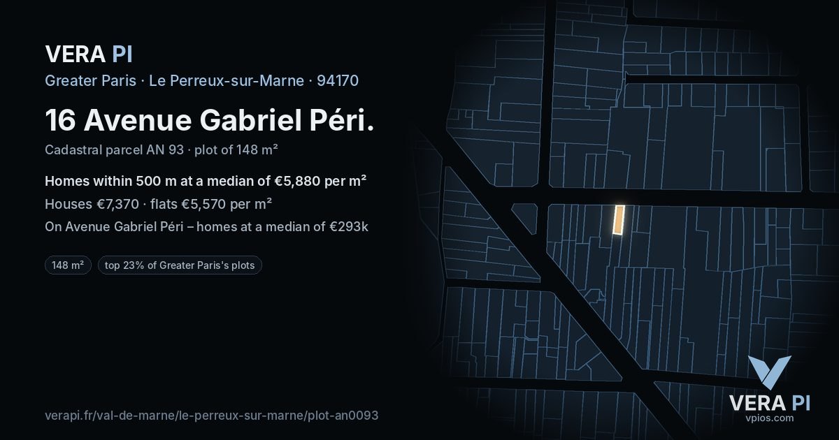 16 Avenue Gabriel Péri, Le Perreux-sur-Marne at night – the plot lit, the parcels around coloured by the prices near them