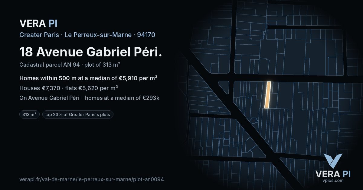 18 Avenue Gabriel Péri, Le Perreux-sur-Marne at night – the plot lit, the parcels around coloured by the prices near them