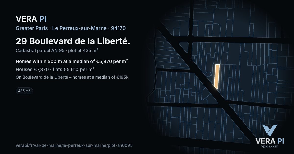 29 Boulevard de la Liberté, Le Perreux-sur-Marne at night – the plot lit, the parcels around coloured by the prices near them
