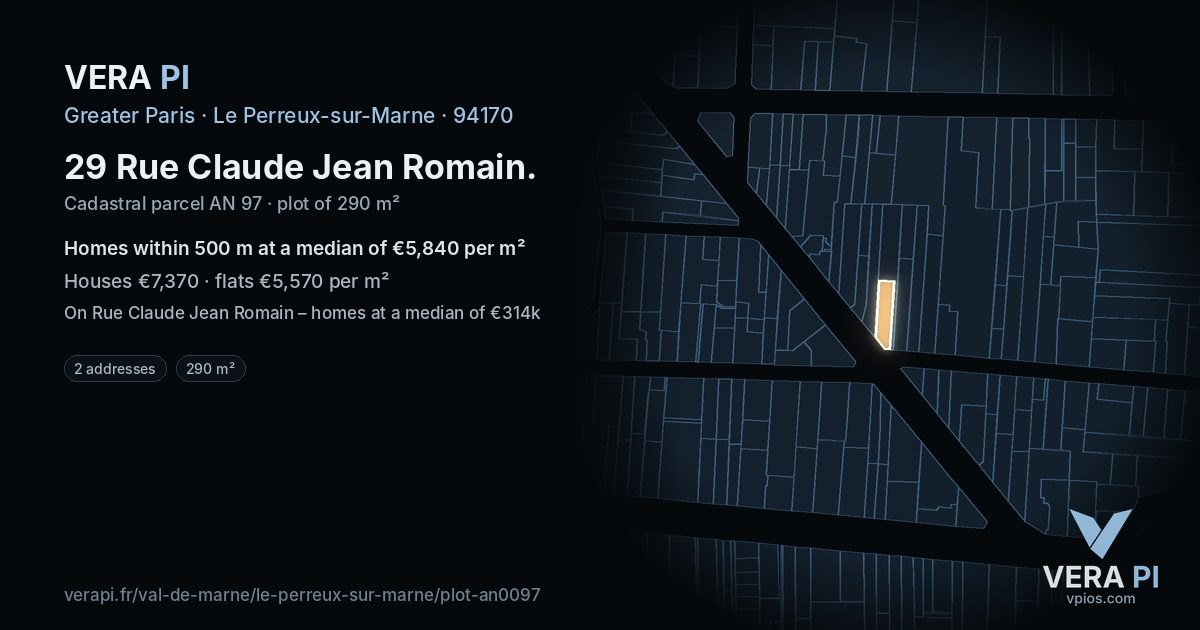 29 Rue Claude Jean Romain, Le Perreux-sur-Marne at night – the plot lit, the parcels around coloured by the prices near them