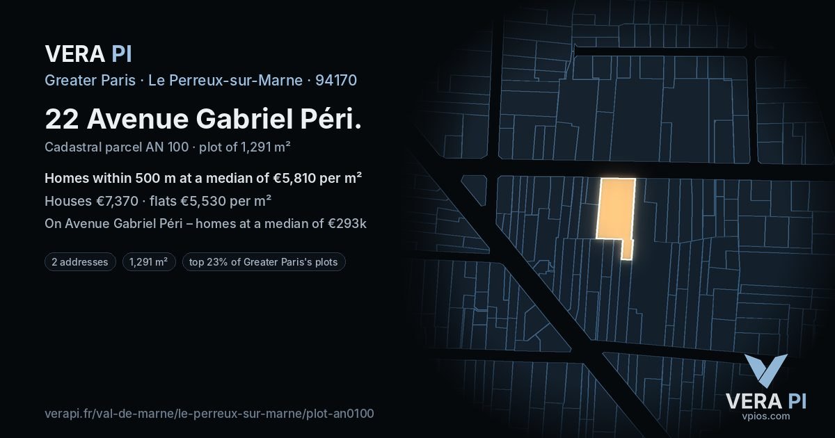 22 Avenue Gabriel Péri, Le Perreux-sur-Marne at night – the plot lit, the parcels around coloured by the prices near them