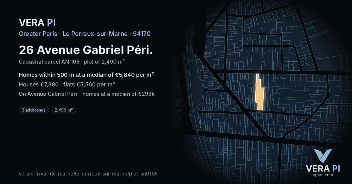 26 Avenue Gabriel Péri, Le Perreux-sur-Marne at night – the plot lit, the parcels around coloured by the prices near them