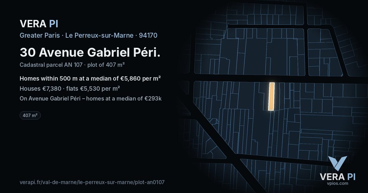 30 Avenue Gabriel Péri, Le Perreux-sur-Marne at night – the plot lit, the parcels around coloured by the prices near them