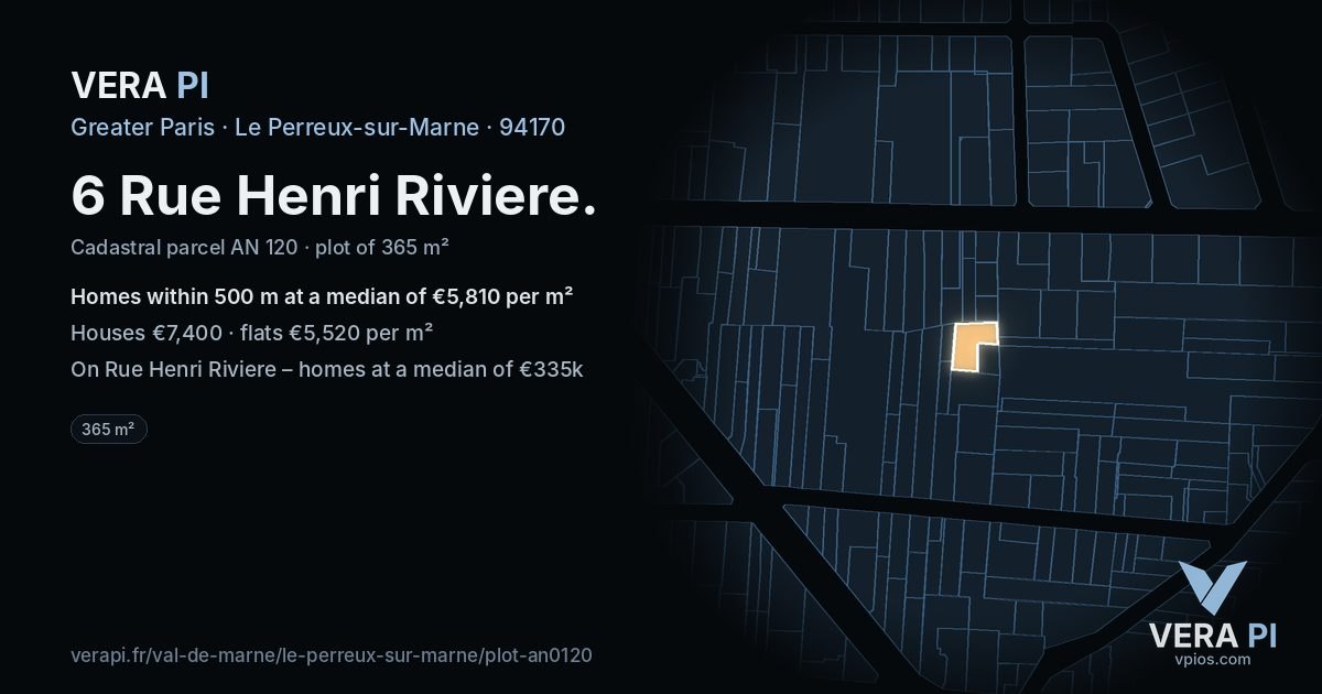 6 Rue Henri Riviere, Le Perreux-sur-Marne at night – the plot lit, the parcels around coloured by the prices near them