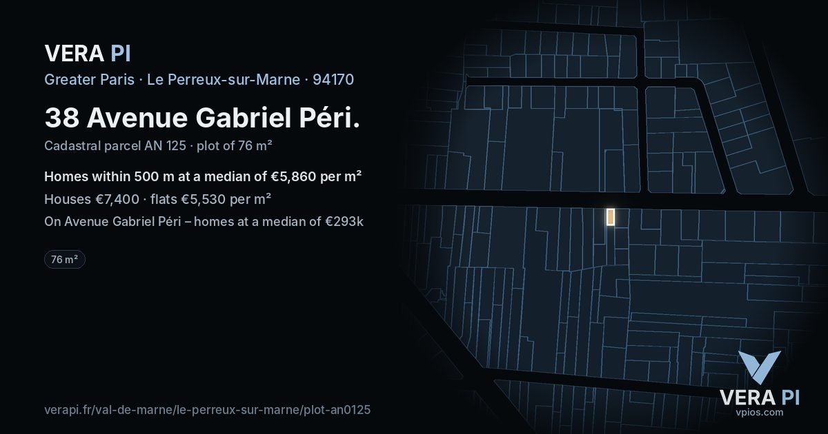 38 Avenue Gabriel Péri, Le Perreux-sur-Marne at night – the plot lit, the parcels around coloured by the prices near them