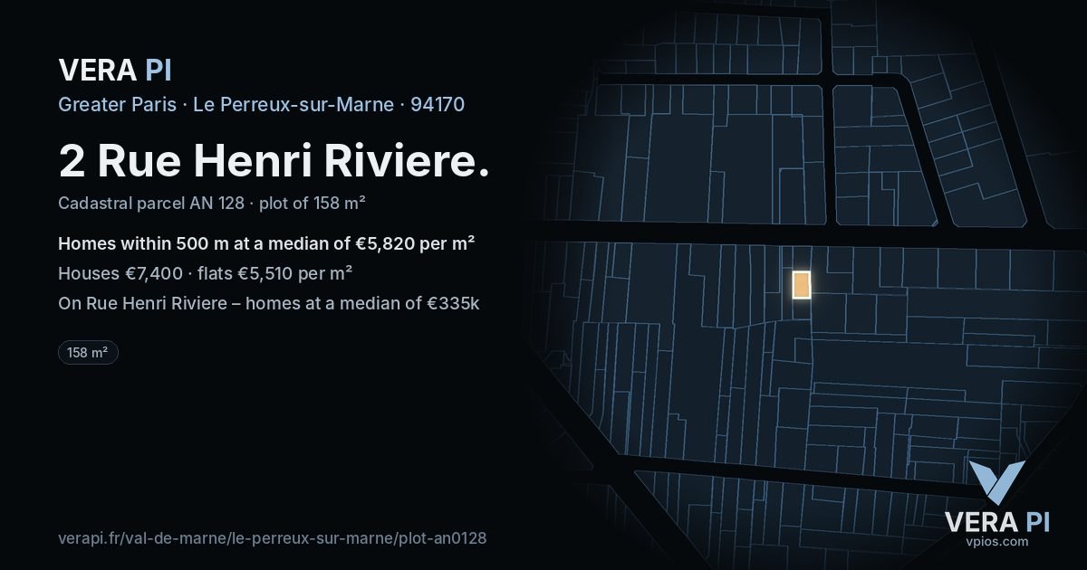 2 Rue Henri Riviere, Le Perreux-sur-Marne at night – the plot lit, the parcels around coloured by the prices near them