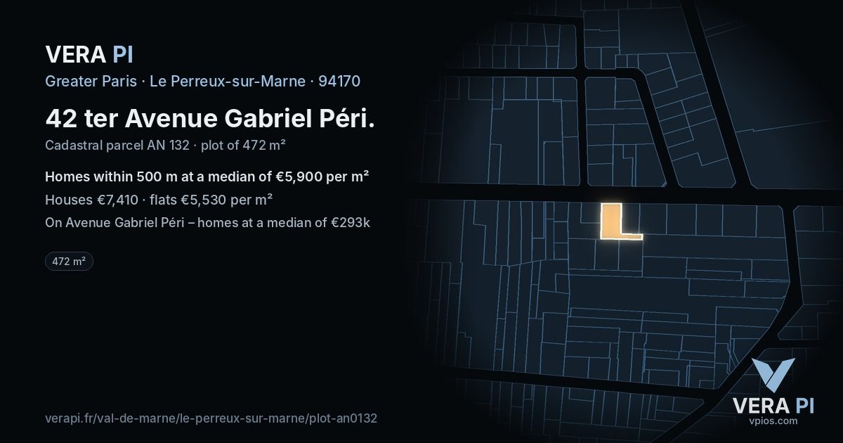42 ter Avenue Gabriel Péri, Le Perreux-sur-Marne at night – the plot lit, the parcels around coloured by the prices near them