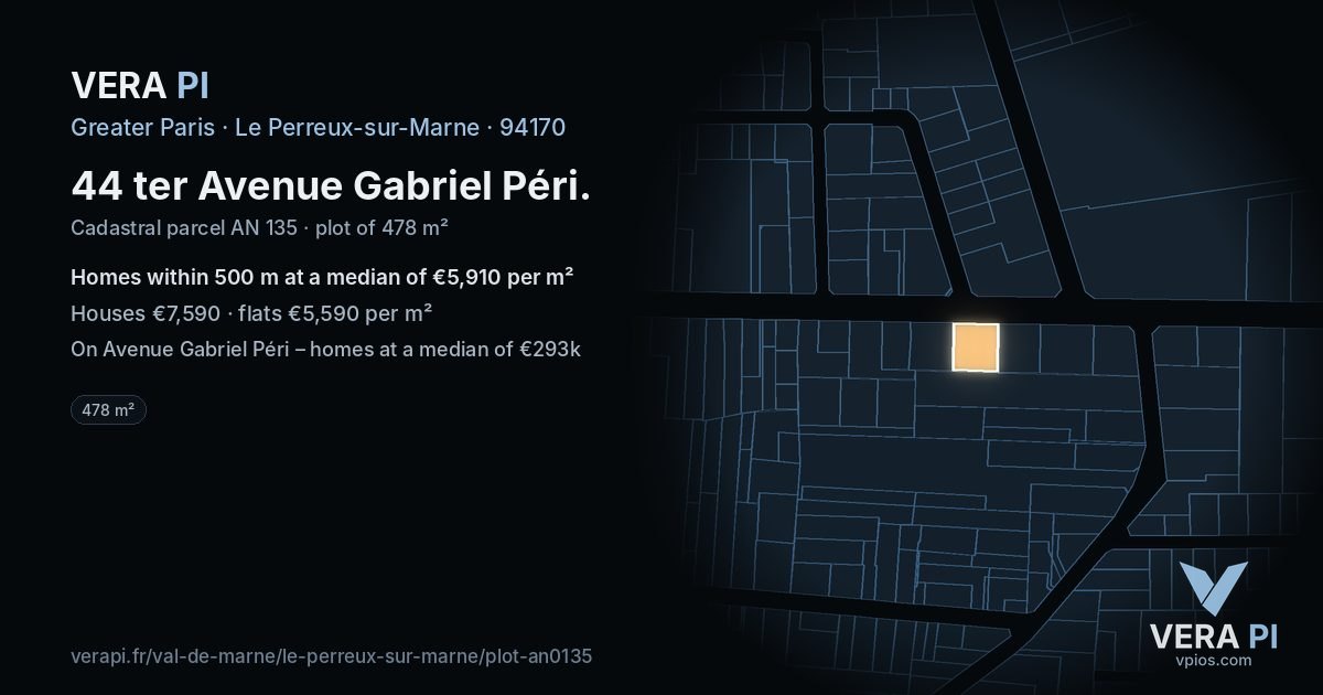 44 ter Avenue Gabriel Péri, Le Perreux-sur-Marne at night – the plot lit, the parcels around coloured by the prices near them