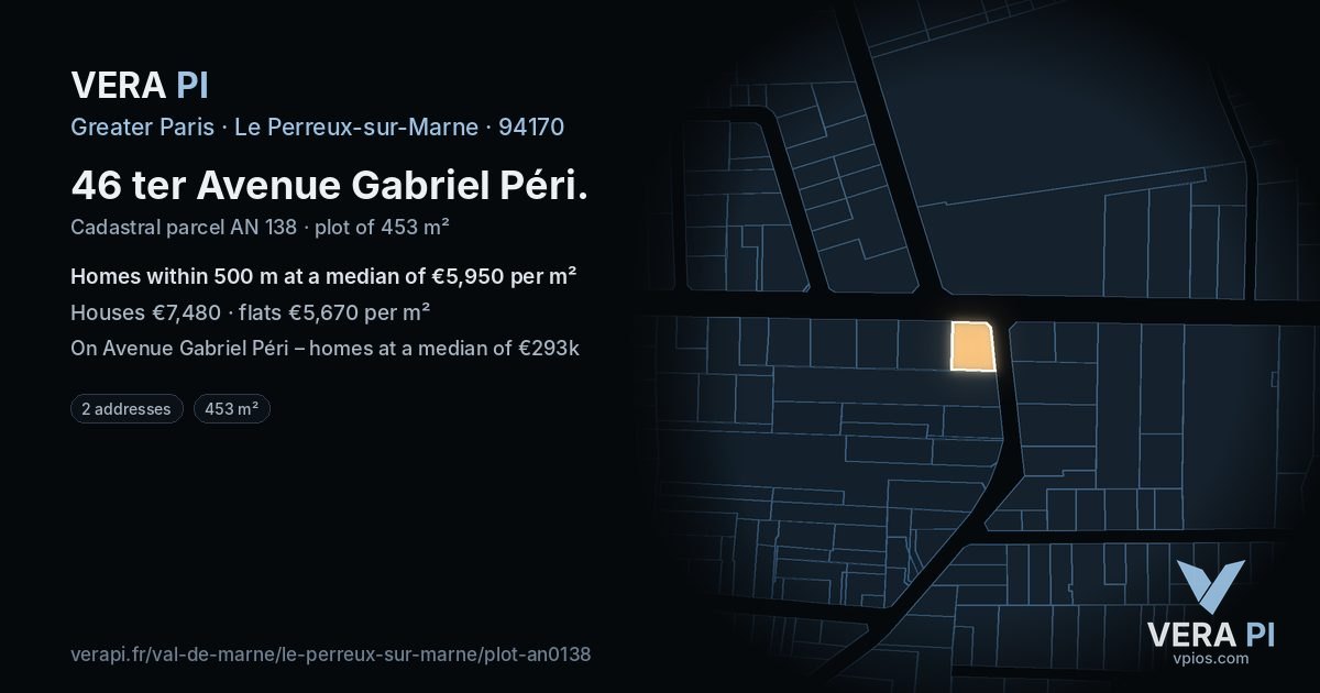 46 ter Avenue Gabriel Péri, Le Perreux-sur-Marne at night – the plot lit, the parcels around coloured by the prices near them
