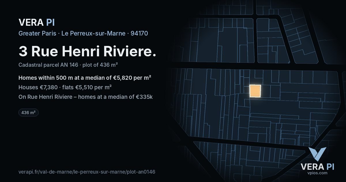 3 Rue Henri Riviere, Le Perreux-sur-Marne at night – the plot lit, the parcels around coloured by the prices near them