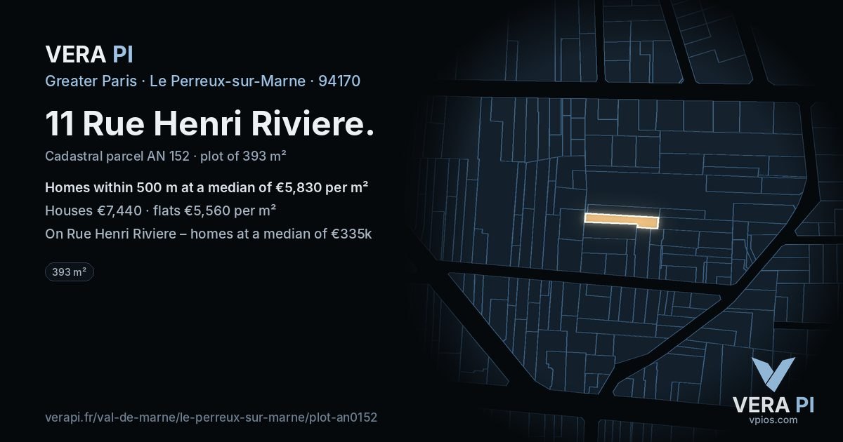 11 Rue Henri Riviere, Le Perreux-sur-Marne at night – the plot lit, the parcels around coloured by the prices near them