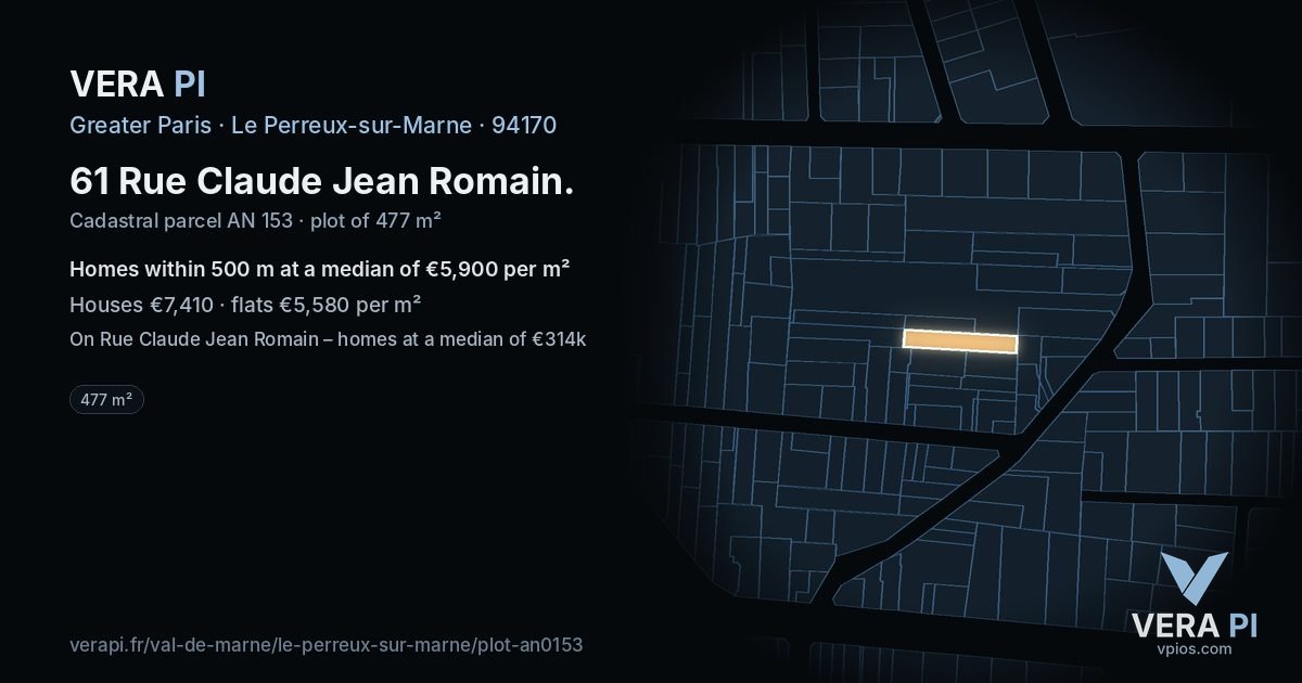 61 Rue Claude Jean Romain, Le Perreux-sur-Marne at night – the plot lit, the parcels around coloured by the prices near them