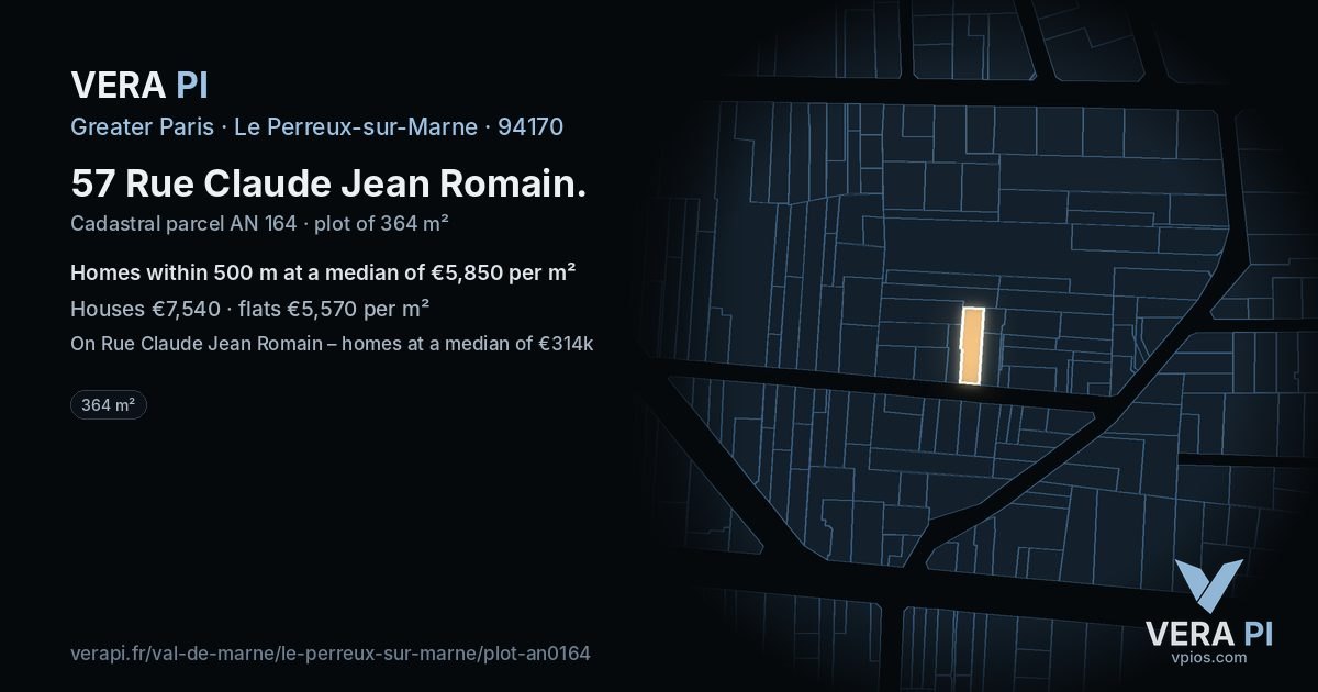 57 Rue Claude Jean Romain, Le Perreux-sur-Marne at night – the plot lit, the parcels around coloured by the prices near them