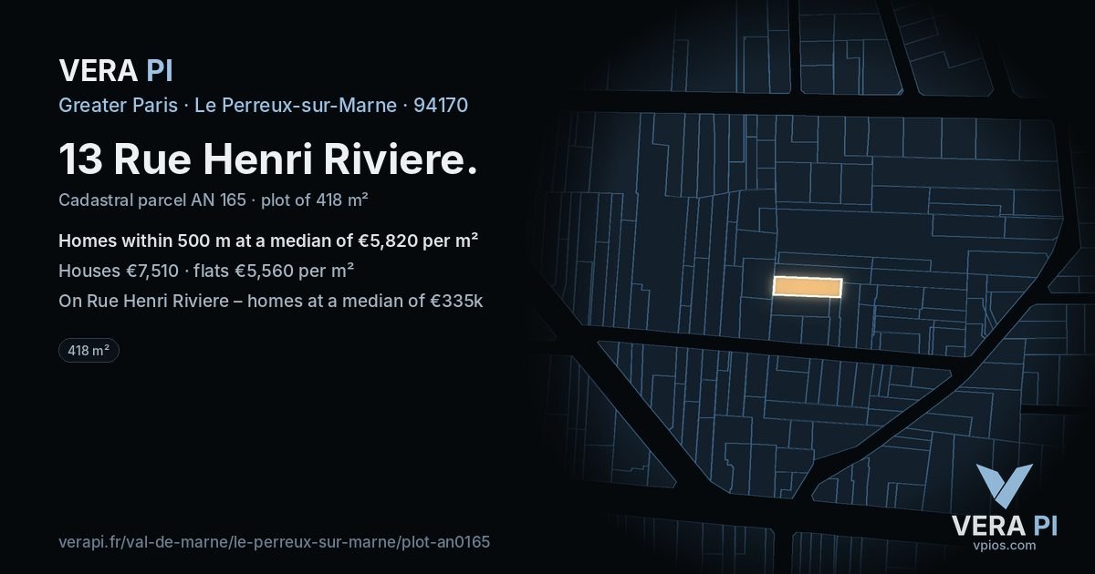 13 Rue Henri Riviere, Le Perreux-sur-Marne at night – the plot lit, the parcels around coloured by the prices near them