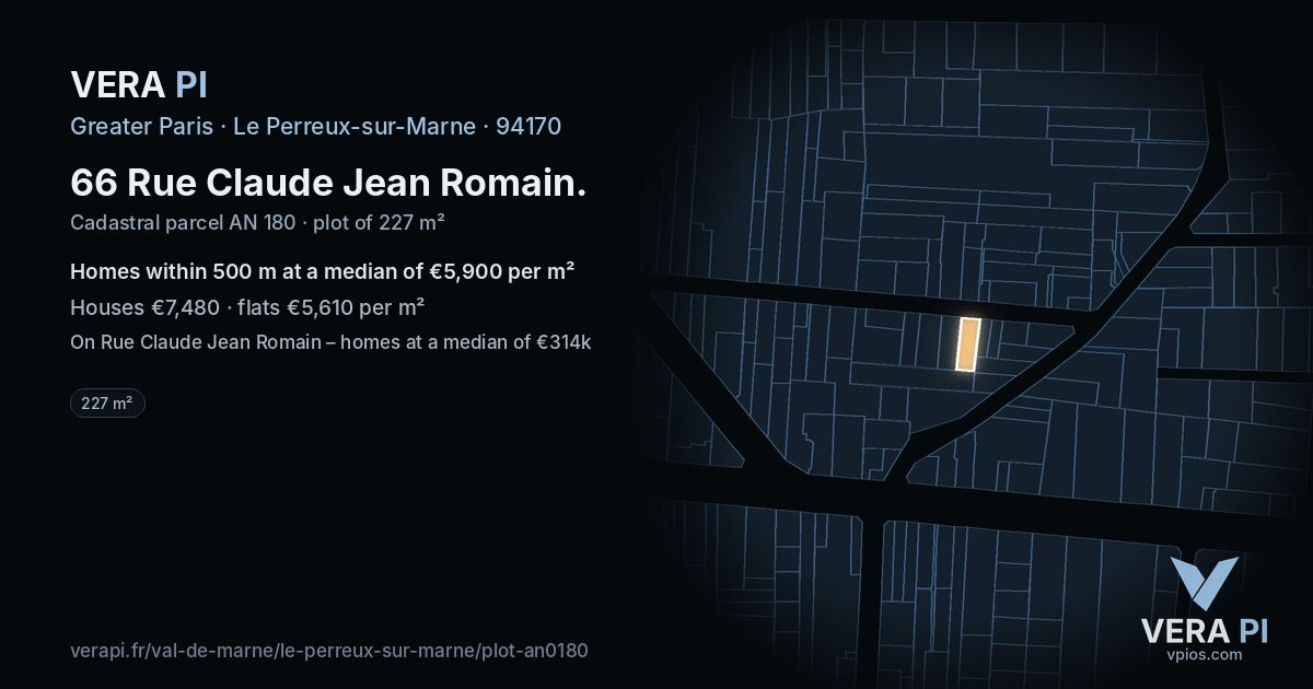 66 Rue Claude Jean Romain, Le Perreux-sur-Marne at night – the plot lit, the parcels around coloured by the prices near them