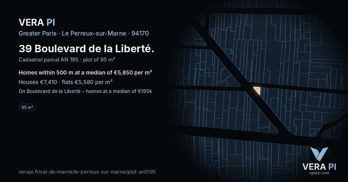 39 Boulevard de la Liberté, Le Perreux-sur-Marne at night – the plot lit, the parcels around coloured by the prices near them
