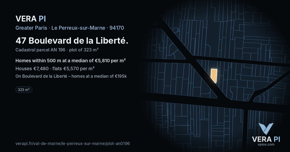47 Boulevard de la Liberté, Le Perreux-sur-Marne at night – the plot lit, the parcels around coloured by the prices near them