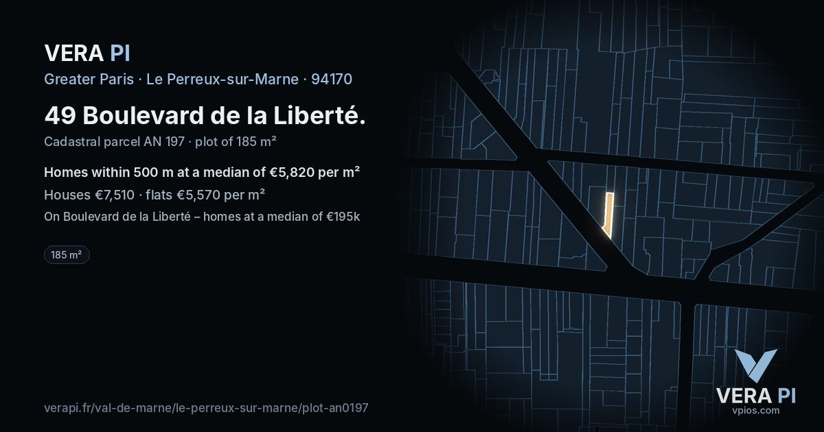 49 Boulevard de la Liberté, Le Perreux-sur-Marne at night – the plot lit, the parcels around coloured by the prices near them