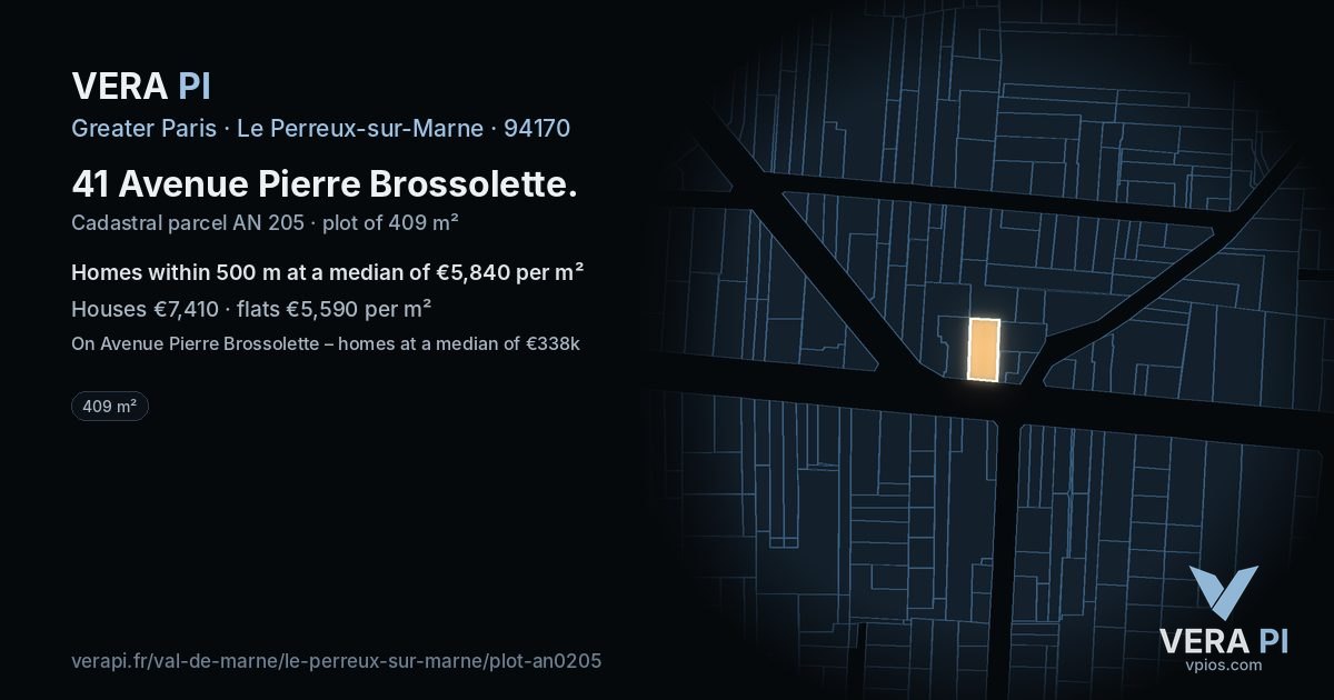 41 Avenue Pierre Brossolette, Le Perreux-sur-Marne at night – the plot lit, the parcels around coloured by the prices near them