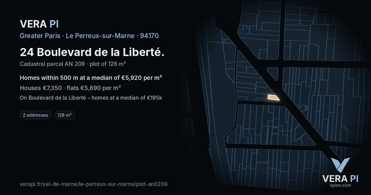 24 Boulevard de la Liberté, Le Perreux-sur-Marne at night – the plot lit, the parcels around coloured by the prices near them