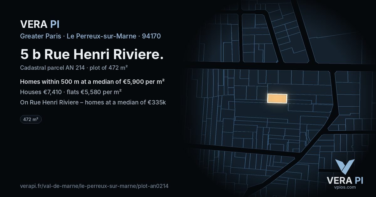 5 b Rue Henri Riviere, Le Perreux-sur-Marne at night – the plot lit, the parcels around coloured by the prices near them