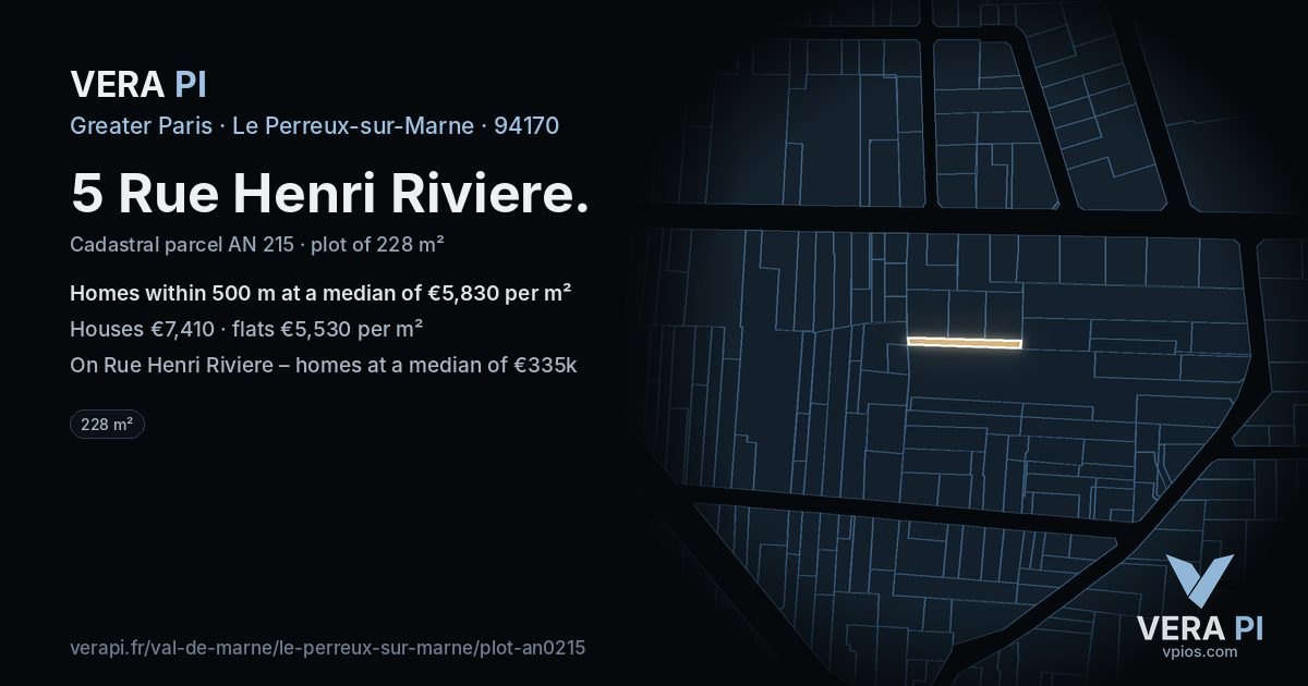 5 Rue Henri Riviere, Le Perreux-sur-Marne at night – the plot lit, the parcels around coloured by the prices near them