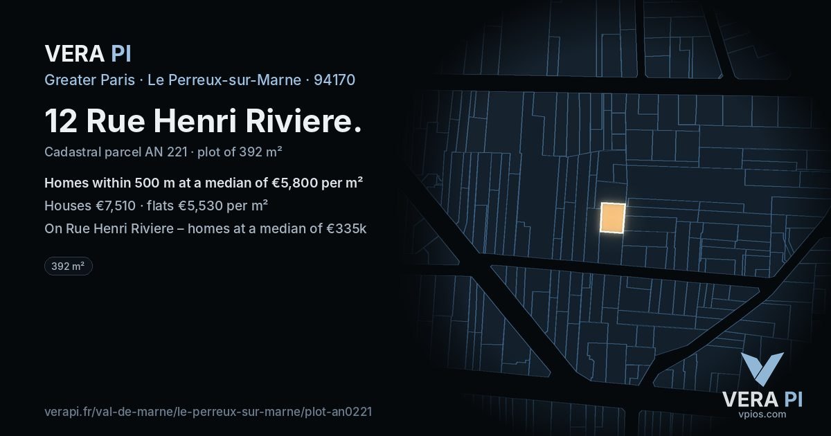12 Rue Henri Riviere, Le Perreux-sur-Marne at night – the plot lit, the parcels around coloured by the prices near them