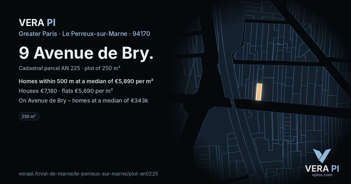 9 Avenue de Bry, Le Perreux-sur-Marne at night – the plot lit, the parcels around coloured by the prices near them