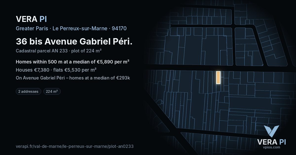 36 bis Avenue Gabriel Péri, Le Perreux-sur-Marne at night – the plot lit, the parcels around coloured by the prices near them