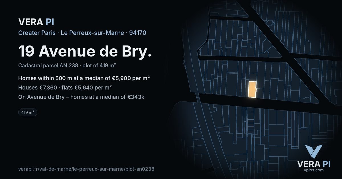 19 Avenue de Bry, Le Perreux-sur-Marne at night – the plot lit, the parcels around coloured by the prices near them