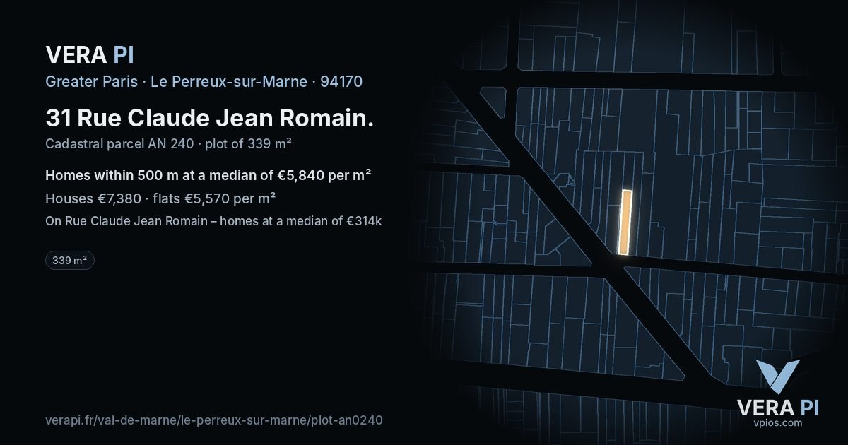 31 Rue Claude Jean Romain, Le Perreux-sur-Marne at night – the plot lit, the parcels around coloured by the prices near them