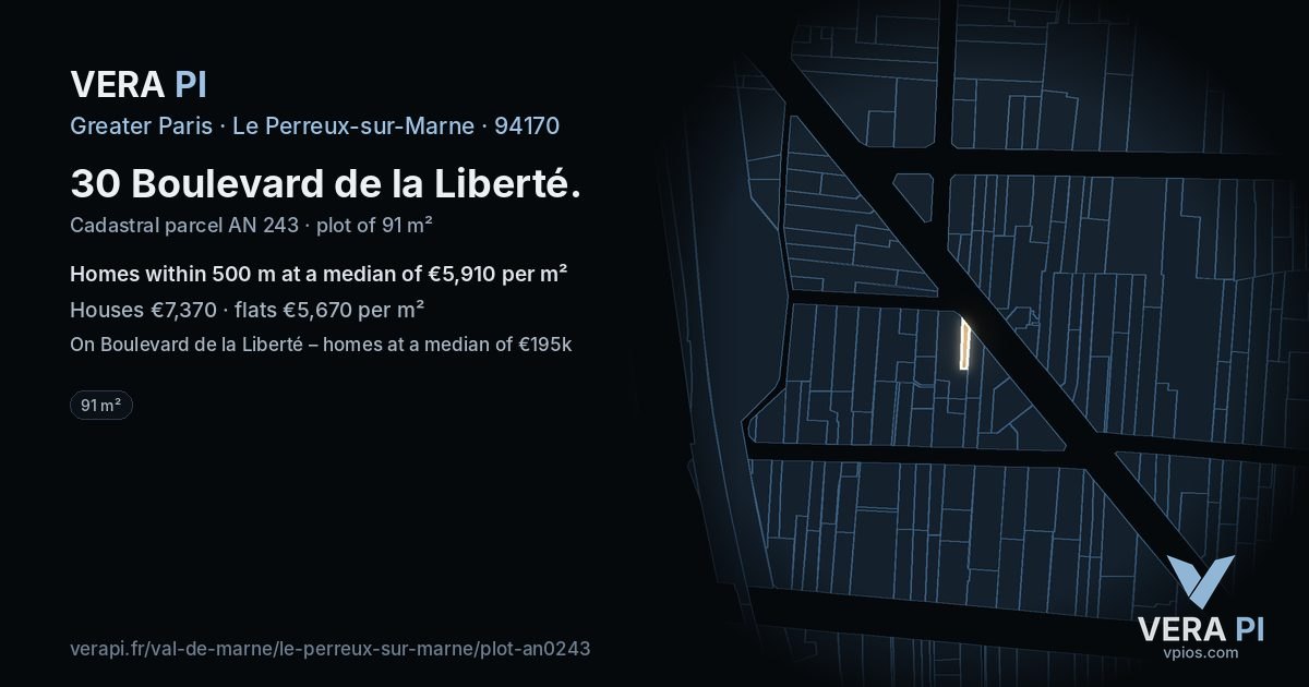 30 Boulevard de la Liberté, Le Perreux-sur-Marne at night – the plot lit, the parcels around coloured by the prices near them