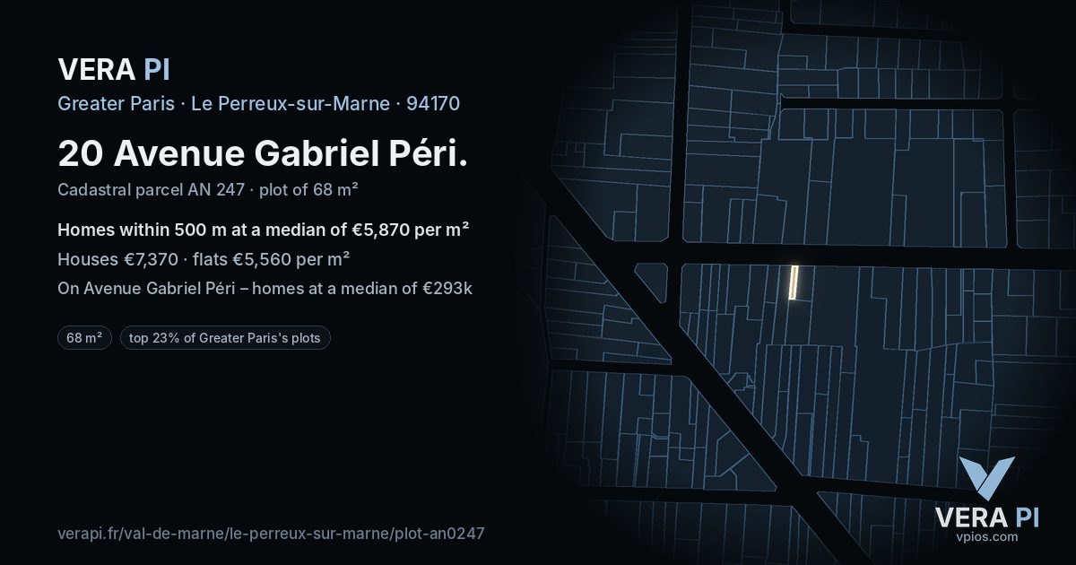 20 Avenue Gabriel Péri, Le Perreux-sur-Marne at night – the plot lit, the parcels around coloured by the prices near them