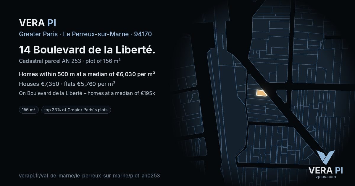14 Boulevard de la Liberté, Le Perreux-sur-Marne at night – the plot lit, the parcels around coloured by the prices near them